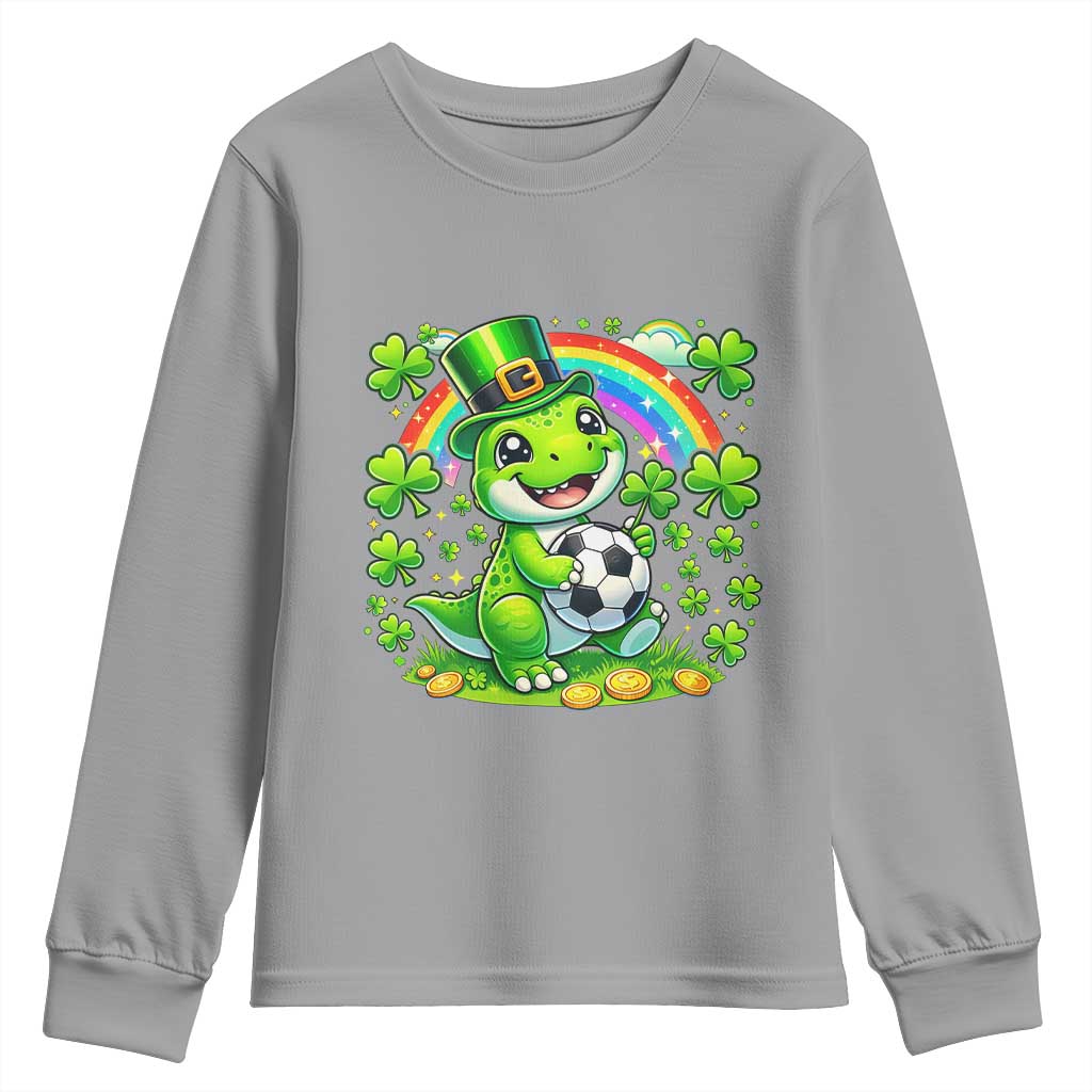 Cute Dinosaur Soccer Player Youth Sweatshirt St Patricks Day Dino Lover TS12 Sport Gray Print Your Wear