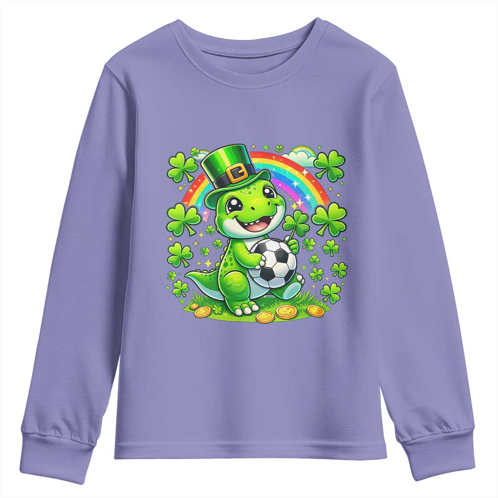Cute Dinosaur Soccer Player Youth Sweatshirt St Patricks Day Dino Lover TS12 Violet Print Your Wear