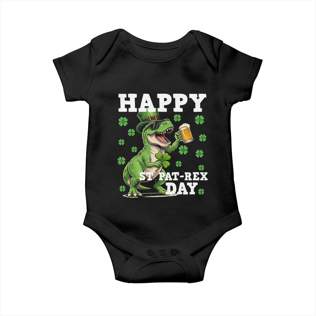 Happy St Pat Rex Day Baby Onesie Funny Dinosaur Drinking Beer TS12 Black Print Your Wear