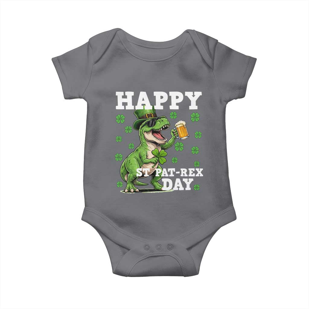 Happy St Pat Rex Day Baby Onesie Funny Dinosaur Drinking Beer TS12 Charcoal Print Your Wear