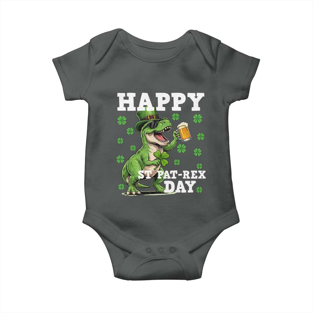 Happy St Pat Rex Day Baby Onesie Funny Dinosaur Drinking Beer TS12 Dark Heather Print Your Wear