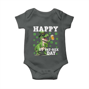 Happy St Pat Rex Day Baby Onesie Funny Dinosaur Drinking Beer TS12 Dark Heather Print Your Wear