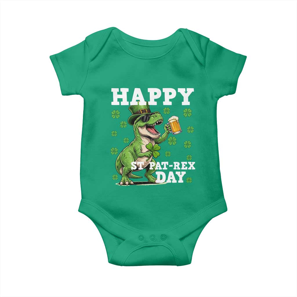Happy St Pat Rex Day Baby Onesie Funny Dinosaur Drinking Beer TS12 Irish Green Print Your Wear