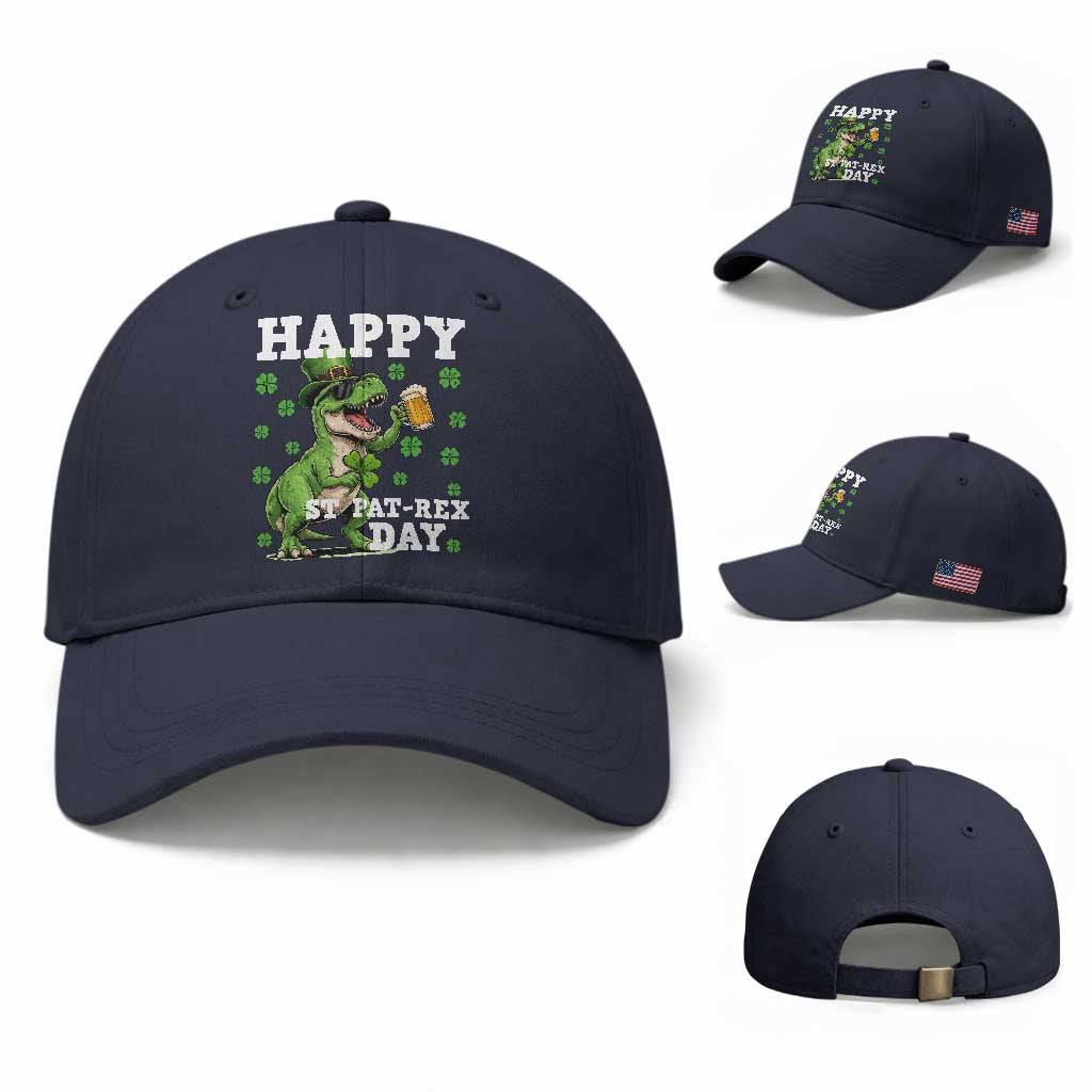 Happy St Pat Rex Day Baseball Cap Funny Dinosaur Drinking Beer TS12 Baseball Cap Universal Fit Navy Print Your Wear