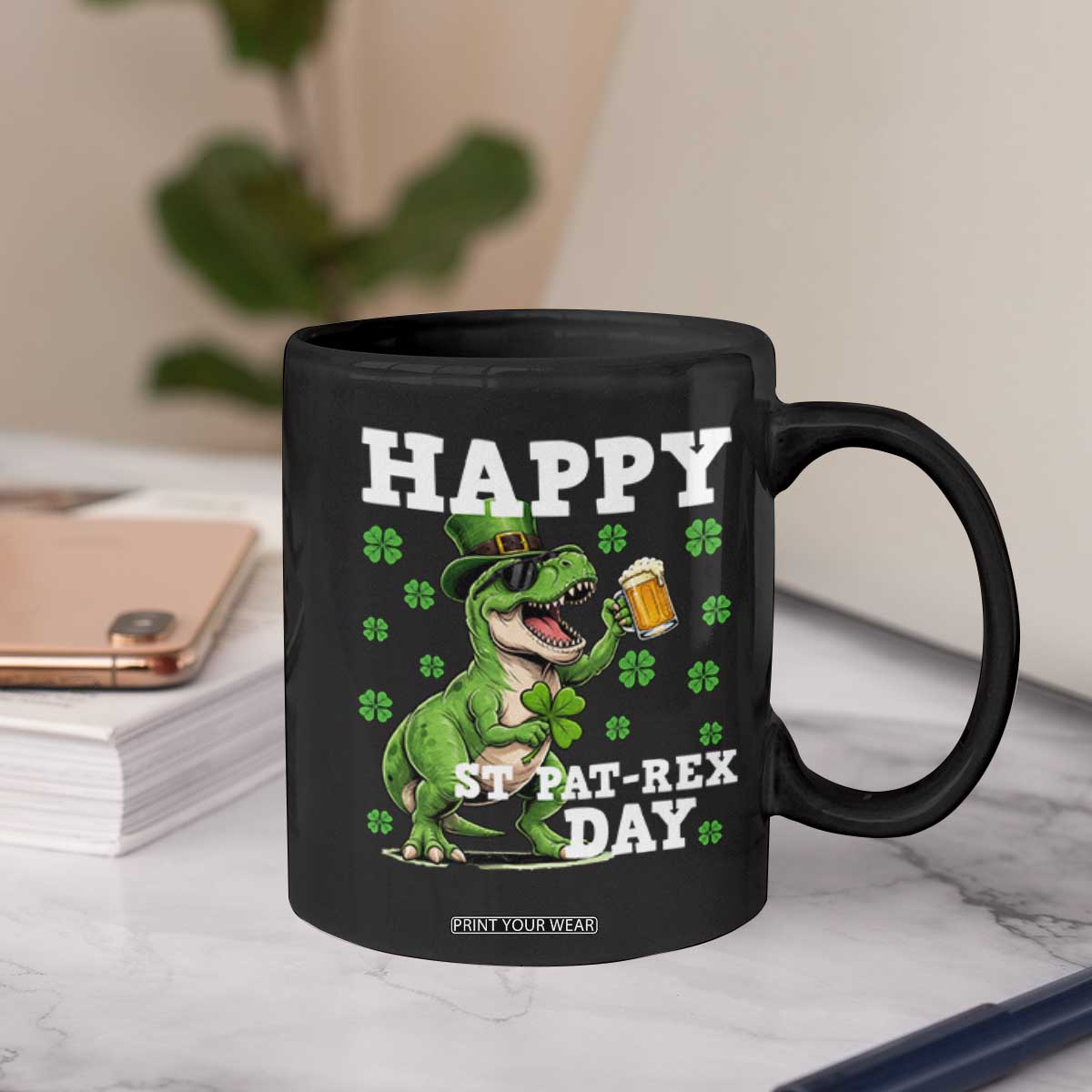 Happy St Pat Rex Day Coffee Mug Funny Dinosaur Drinking Beer TS12 Print Your Wear