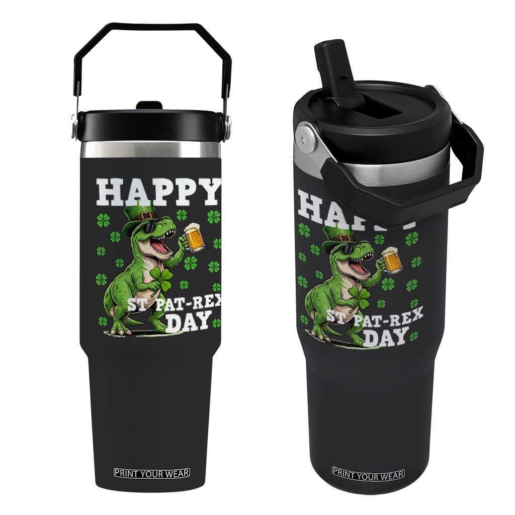 Happy St Pat Rex Day Flip Straw Tumbler Funny Dinosaur Drinking Beer TS12 One Size: 30 oz Black Print Your Wear