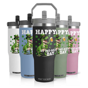 Happy St Pat Rex Day Flip Straw Tumbler Funny Dinosaur Drinking Beer TS12 Print Your Wear