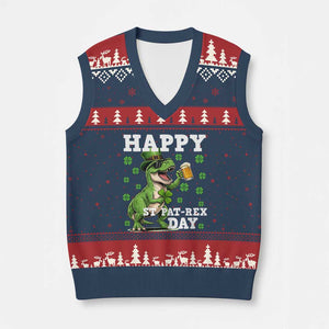 Happy St Pat Rex Day V-Neck Knit Sweater Vest Funny Dinosaur Drinking Beer TS12 Navy Red Print Your Wear