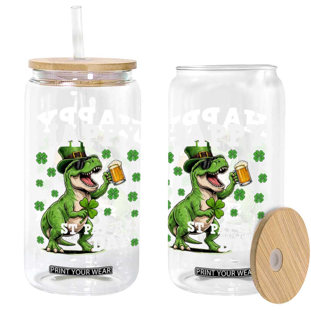 Happy St Pat Rex Day Glass Can Funny Dinosaur Drinking Beer TS12 Print Your Wear