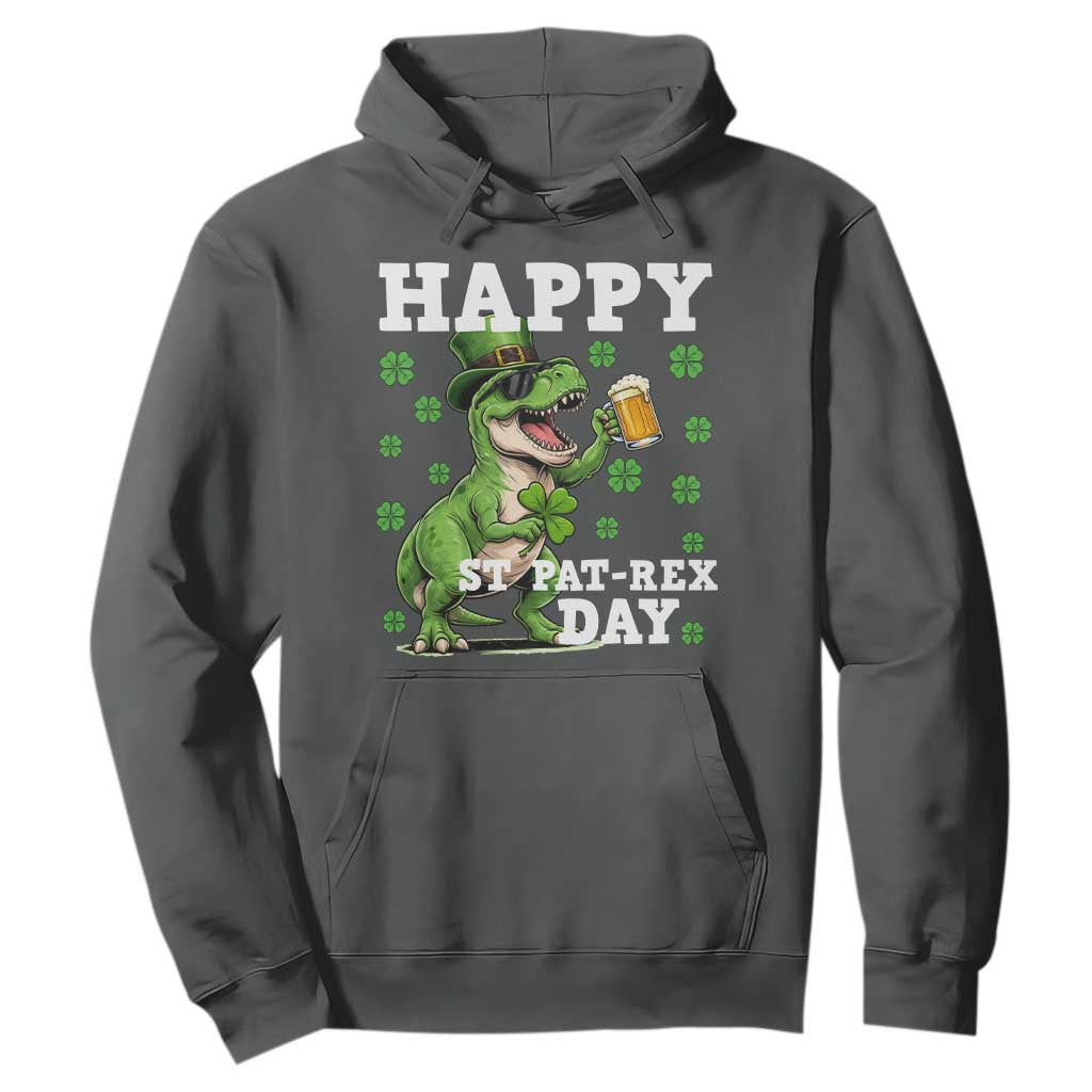 Happy St Pat Rex Day Hoodie Funny Dinosaur Drinking Beer TS12 Dark Heather Print Your Wear