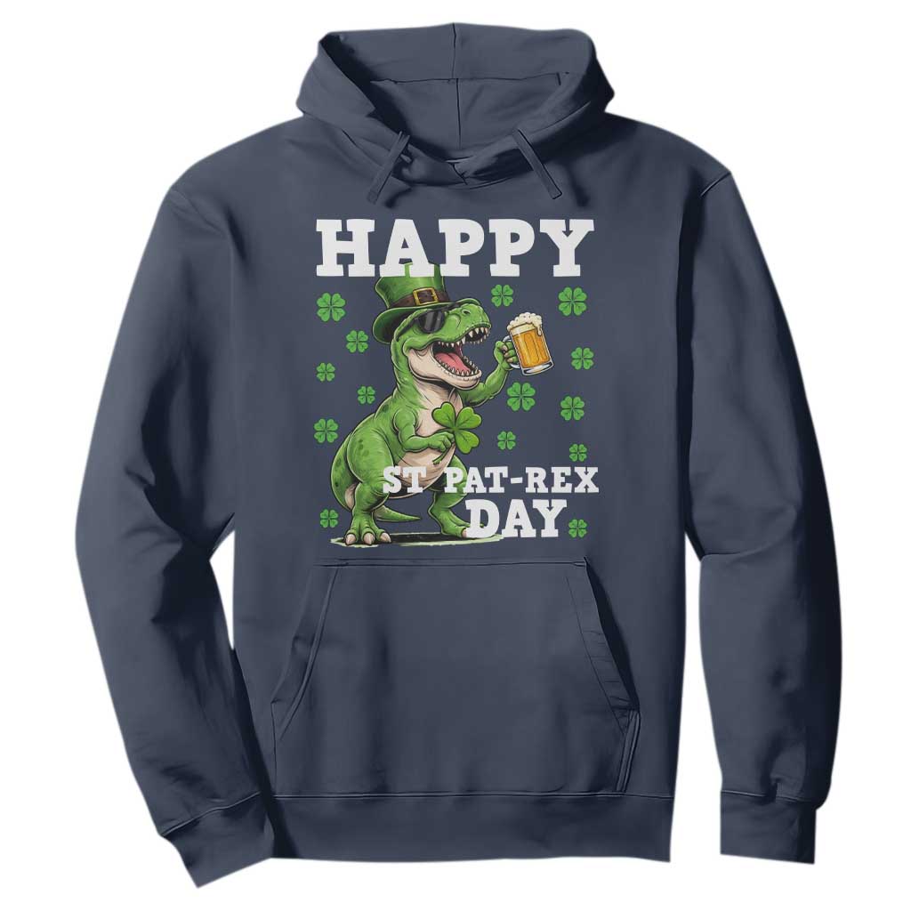 Happy St Pat Rex Day Hoodie Funny Dinosaur Drinking Beer TS12 Navy Print Your Wear