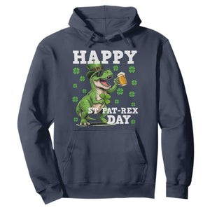 Happy St Pat Rex Day Hoodie Funny Dinosaur Drinking Beer TS12 Navy Print Your Wear