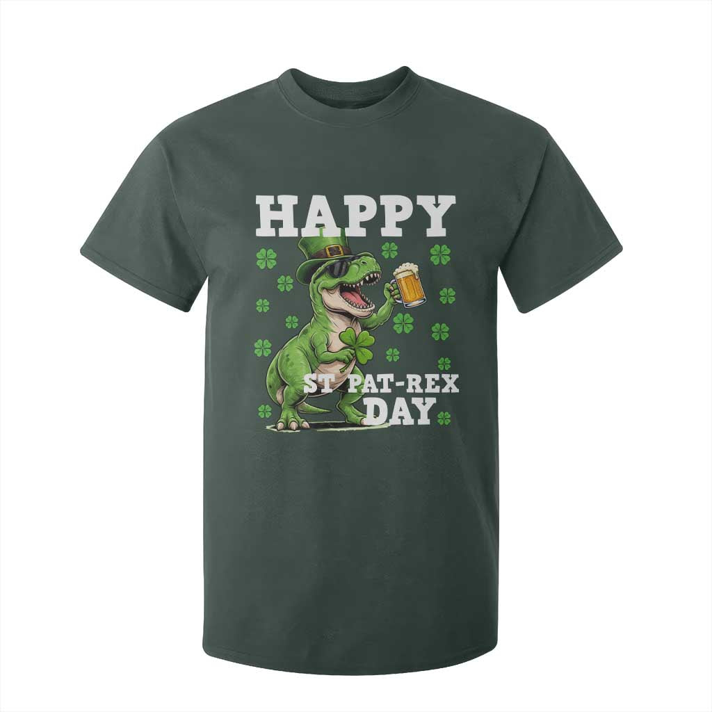 Happy St Pat Rex Day T Shirt For Kid Funny Dinosaur Drinking Beer TS12 Dark Forest Green Print Your Wear