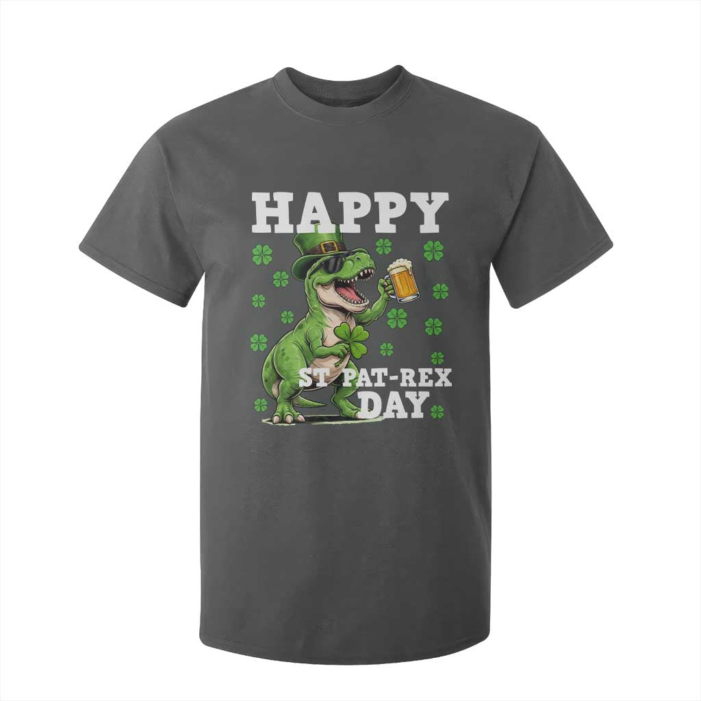 Happy St Pat Rex Day T Shirt For Kid Funny Dinosaur Drinking Beer TS12 Dark Heather Print Your Wear