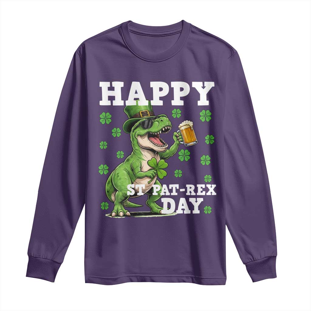 Happy St Pat Rex Day Long Sleeve Shirt Funny Dinosaur Drinking Beer TS12 Purple Print Your Wear