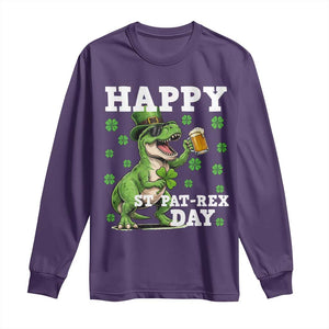 Happy St Pat Rex Day Long Sleeve Shirt Funny Dinosaur Drinking Beer TS12 Purple Print Your Wear