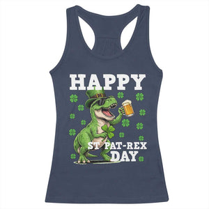 Happy St Pat Rex Day Racerback Tank Top Funny Dinosaur Drinking Beer TS12 Navy Print Your Wear