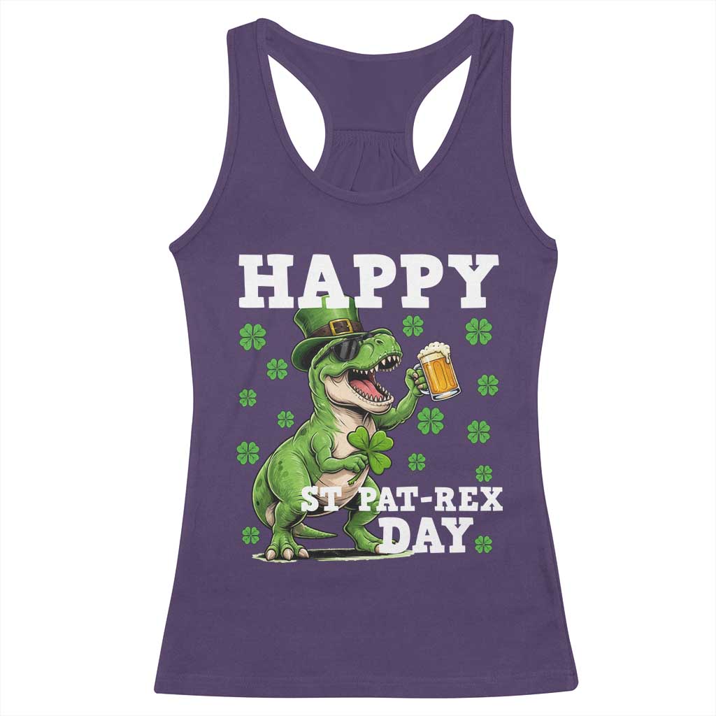 Happy St Pat Rex Day Racerback Tank Top Funny Dinosaur Drinking Beer TS12 Purple Print Your Wear