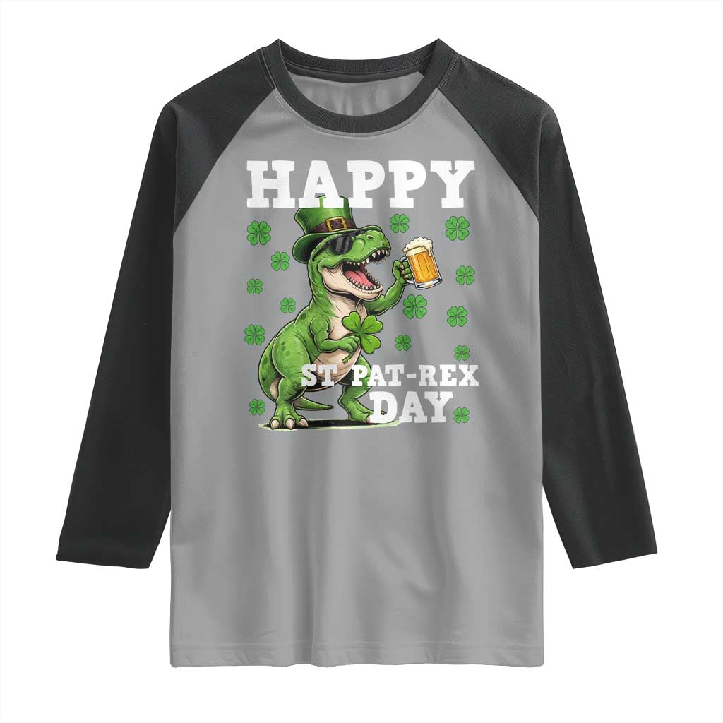 Happy St Pat Rex Day Raglan Shirt Funny Dinosaur Drinking Beer TS12 Sport Gray Black Print Your Wear