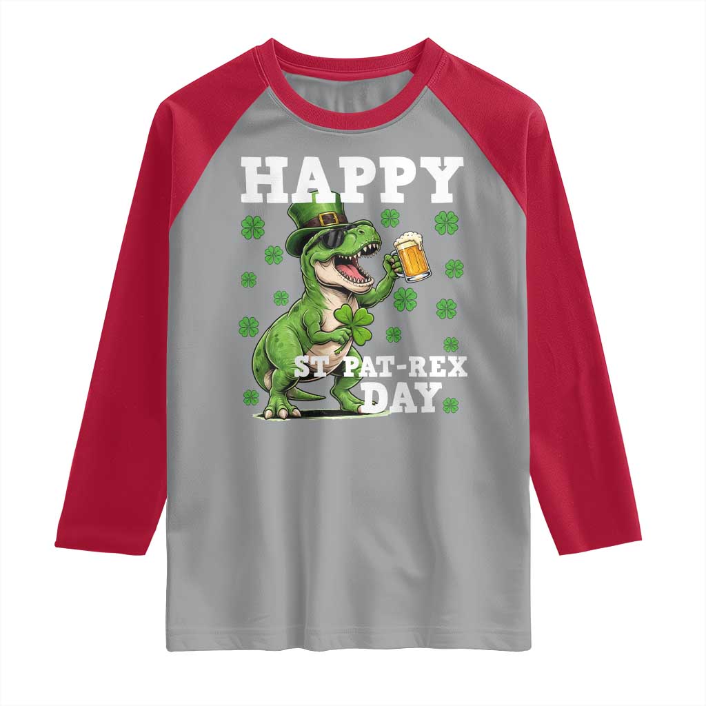 Happy St Pat Rex Day Raglan Shirt Funny Dinosaur Drinking Beer TS12 Sport Gray Red Print Your Wear