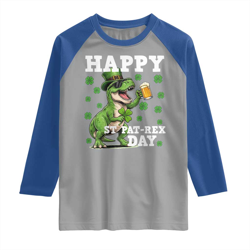 Happy St Pat Rex Day Raglan Shirt Funny Dinosaur Drinking Beer TS12 Sport Gray Royal Print Your Wear
