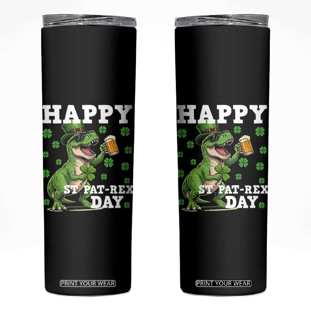 Happy St Pat Rex Day Skinny Tumbler Funny Dinosaur Drinking Beer TS12 Black Print Your Wear