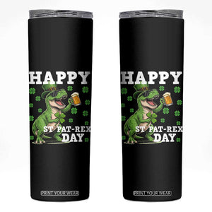 Happy St Pat Rex Day Skinny Tumbler Funny Dinosaur Drinking Beer TS12 Black Print Your Wear