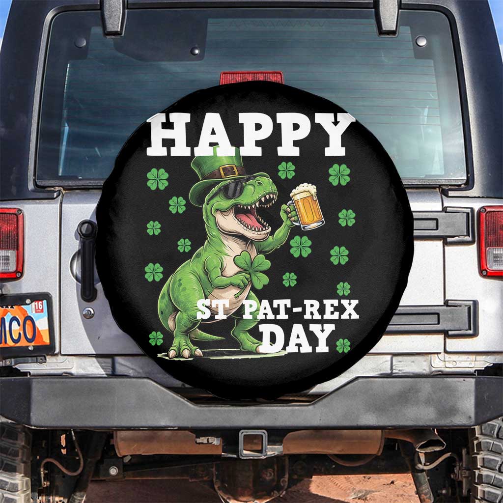 Happy St Pat Rex Day Spare Tire Cover Funny Dinosaur Drinking Beer TS12 No hole Black Print Your Wear