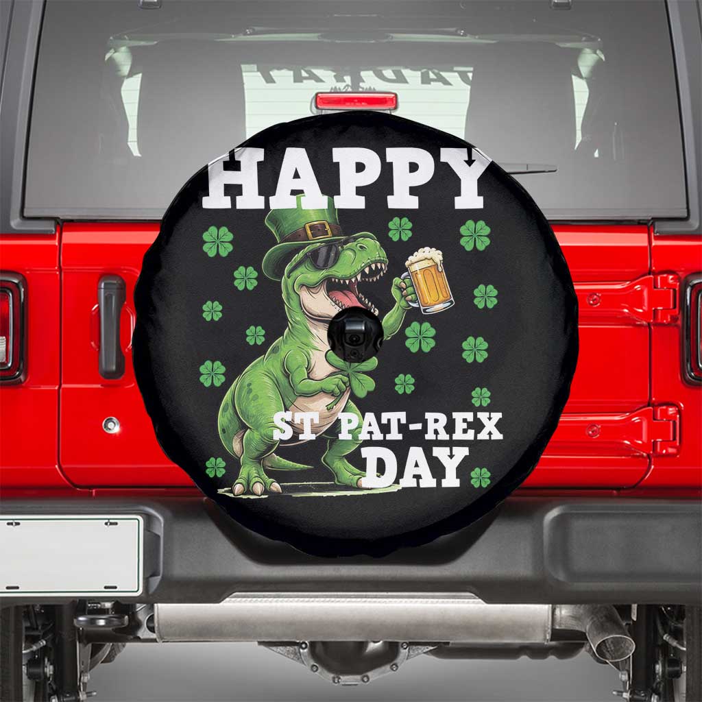 Happy St Pat Rex Day Spare Tire Cover Funny Dinosaur Drinking Beer TS12 Black Print Your Wear