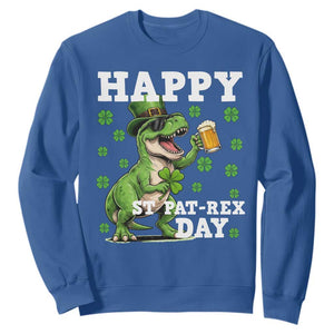 Happy St Pat Rex Day Sweatshirt Funny Dinosaur Drinking Beer TS12 Royal Blue Print Your Wear