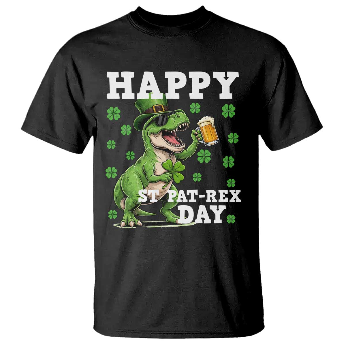Happy St Pat Rex Day T Shirt Funny Dinosaur Drinking Beer TS12 Black Print Your Wear