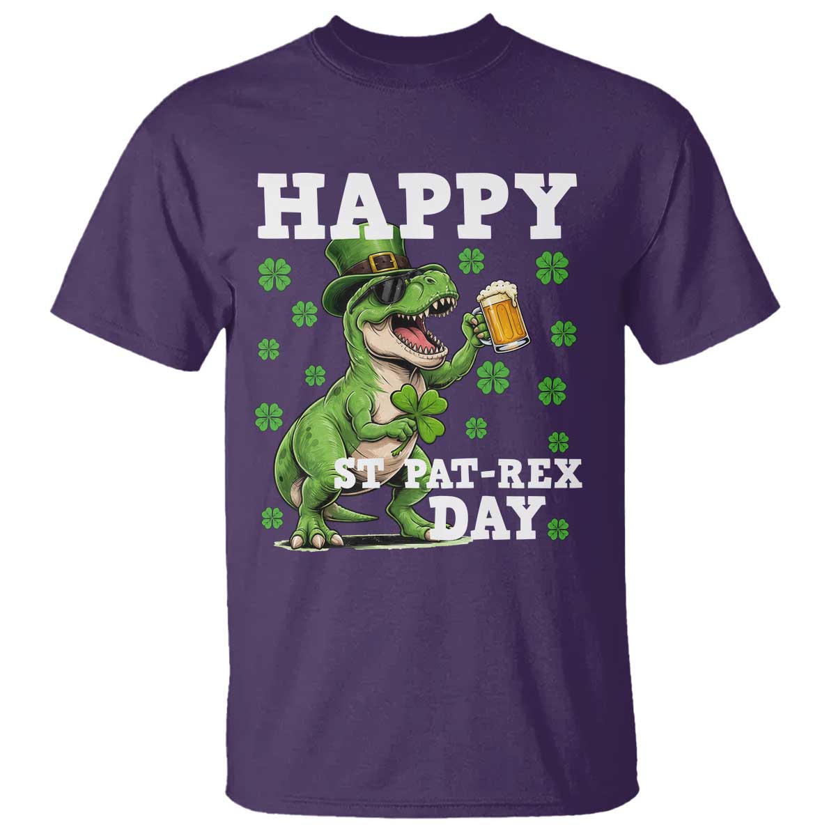 Happy St Pat Rex Day T Shirt Funny Dinosaur Drinking Beer TS12 Purple Print Your Wear