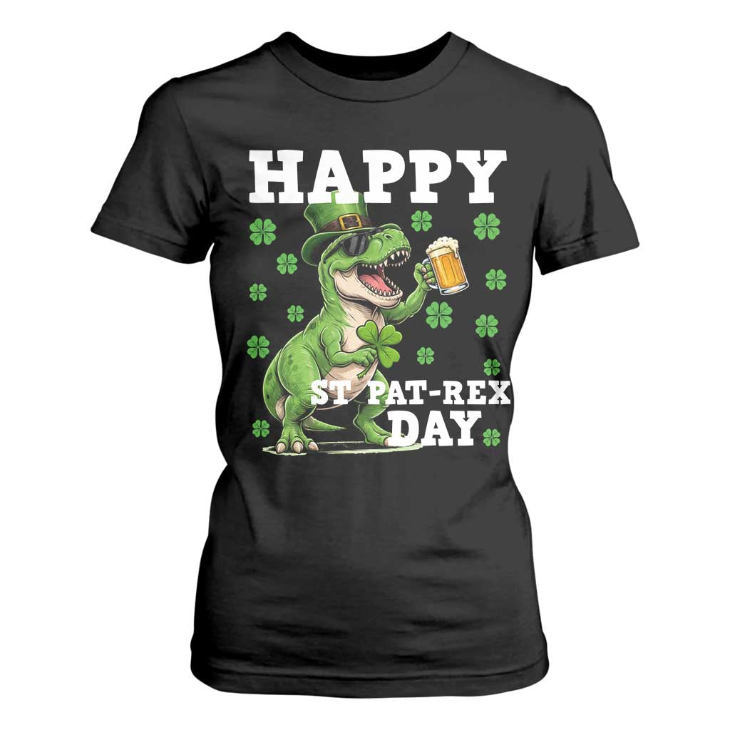 Happy St Pat Rex Day T Shirt For Women Funny Dinosaur Drinking Beer TS12 Black Print Your Wear