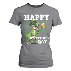 Happy St Pat Rex Day T Shirt For Women Funny Dinosaur Drinking Beer TS12 Charcoal Print Your Wear