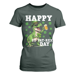 Happy St Pat Rex Day T Shirt For Women Funny Dinosaur Drinking Beer TS12 Dark Forest Green Print Your Wear