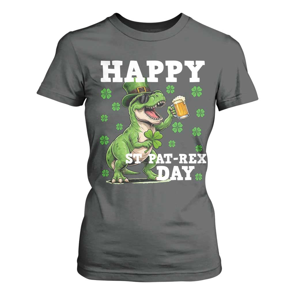 Happy St Pat Rex Day T Shirt For Women Funny Dinosaur Drinking Beer TS12 Dark Heather Print Your Wear