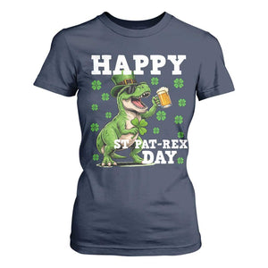 Happy St Pat Rex Day T Shirt For Women Funny Dinosaur Drinking Beer TS12 Navy Print Your Wear