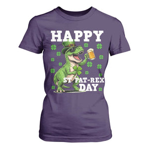 Happy St Pat Rex Day T Shirt For Women Funny Dinosaur Drinking Beer TS12 Purple Print Your Wear
