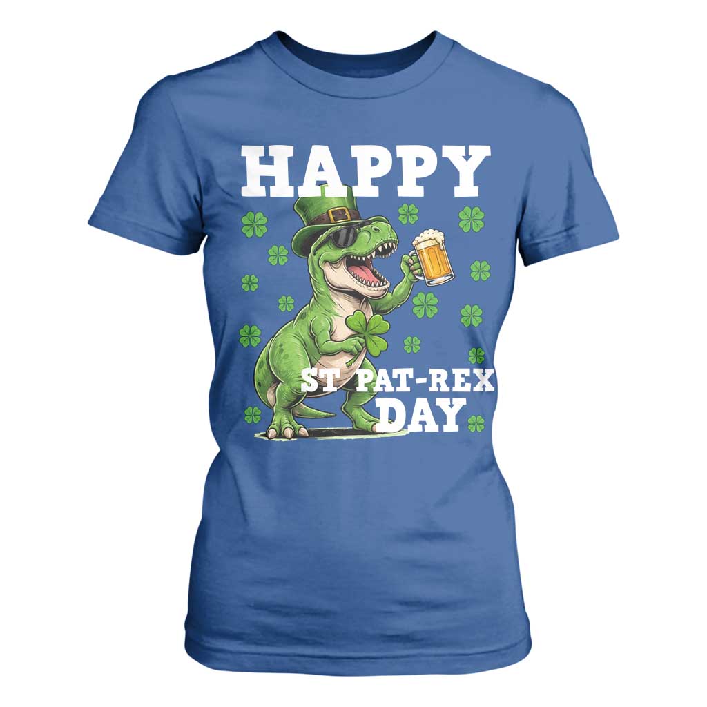 Happy St Pat Rex Day T Shirt For Women Funny Dinosaur Drinking Beer TS12 Royal Blue Print Your Wear