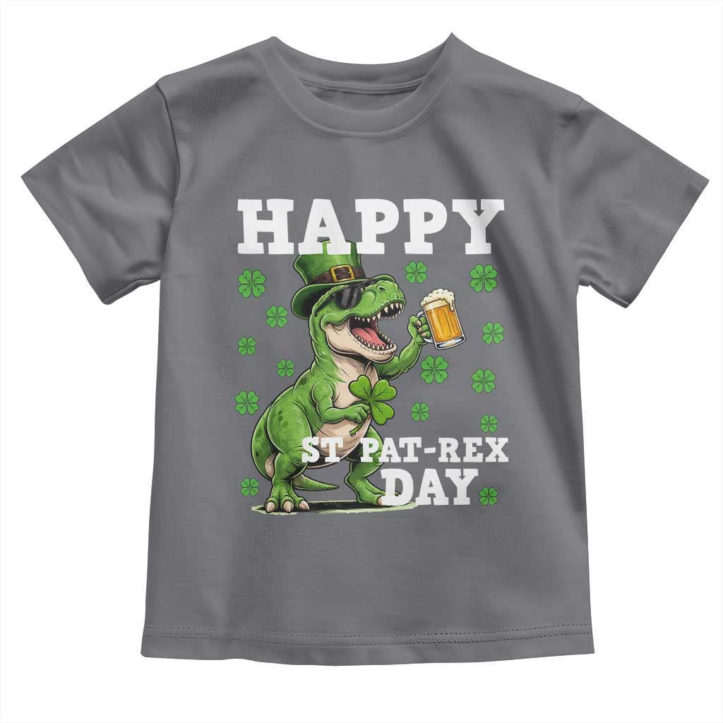 Happy St Pat Rex Day Toddler T Shirt Funny Dinosaur Drinking Beer TS12 Charcoal Print Your Wear