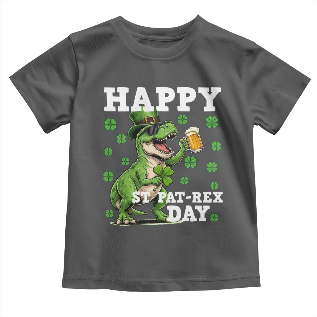 Happy St Pat Rex Day Toddler T Shirt Funny Dinosaur Drinking Beer TS12 Dark Heather Print Your Wear