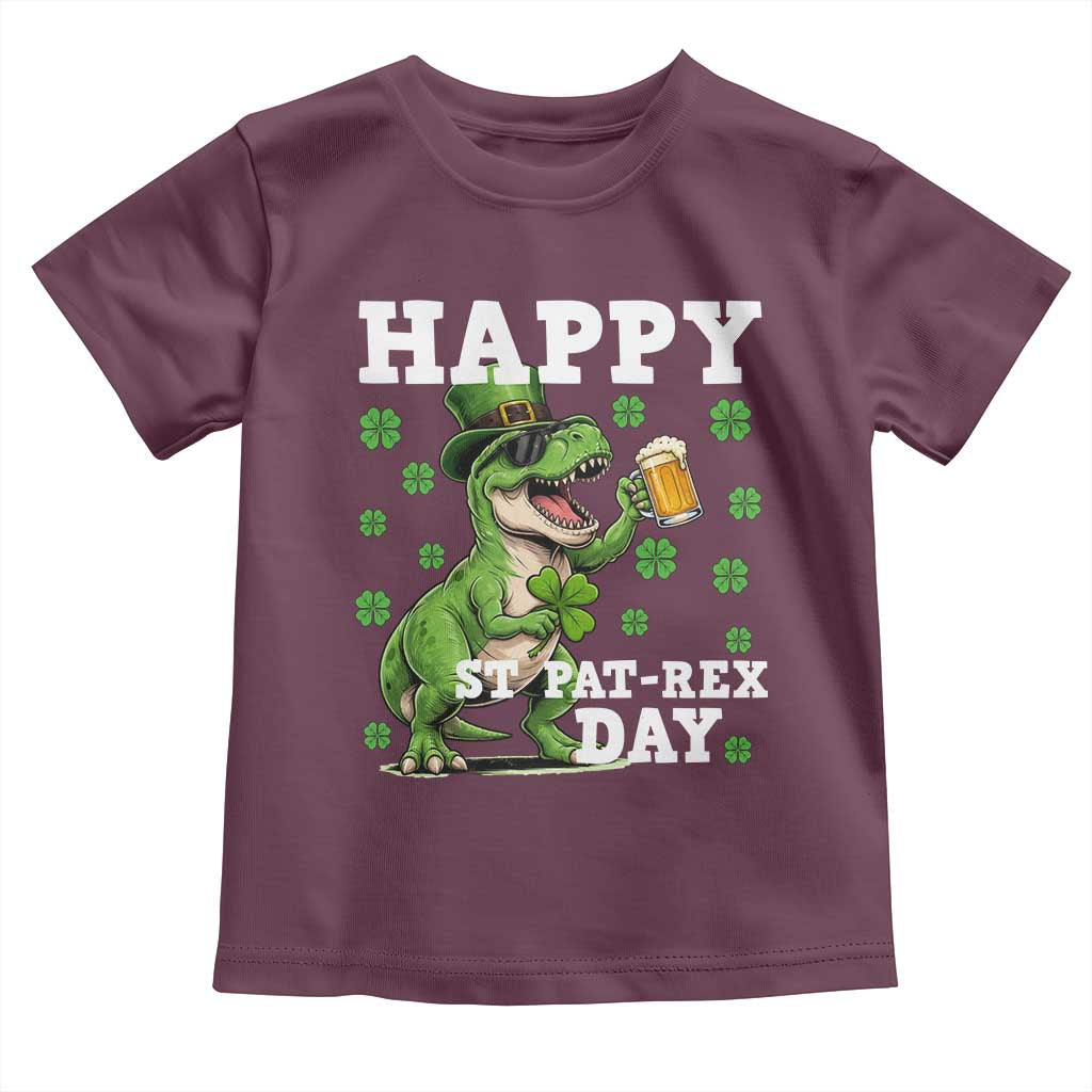 Happy St Pat Rex Day Toddler T Shirt Funny Dinosaur Drinking Beer TS12 Maroon Print Your Wear