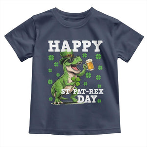 Happy St Pat Rex Day Toddler T Shirt Funny Dinosaur Drinking Beer TS12 Navy Print Your Wear