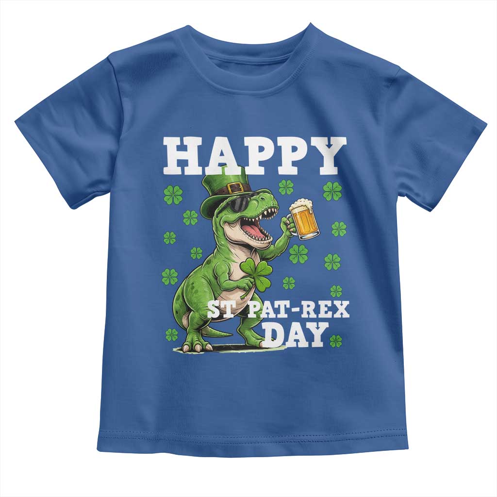 Happy St Pat Rex Day Toddler T Shirt Funny Dinosaur Drinking Beer TS12 Royal Blue Print Your Wear