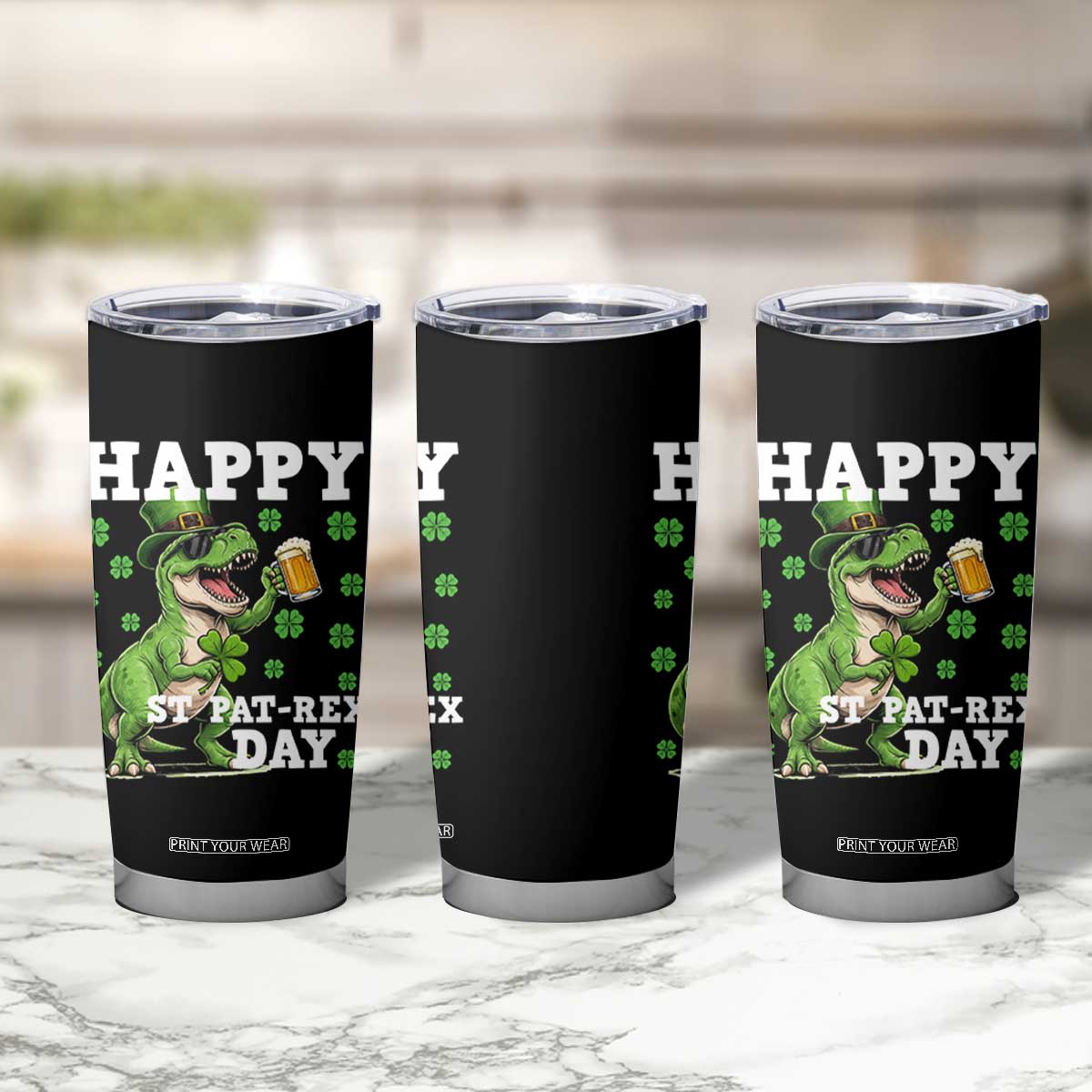 Happy St Pat Rex Day Tumbler Cup Funny Dinosaur Drinking Beer TS12 Print Your Wear
