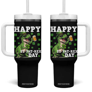 Happy St Pat Rex Day Tumbler With Handle Funny Dinosaur Drinking Beer TS12 One Size: 40 oz Black Print Your Wear