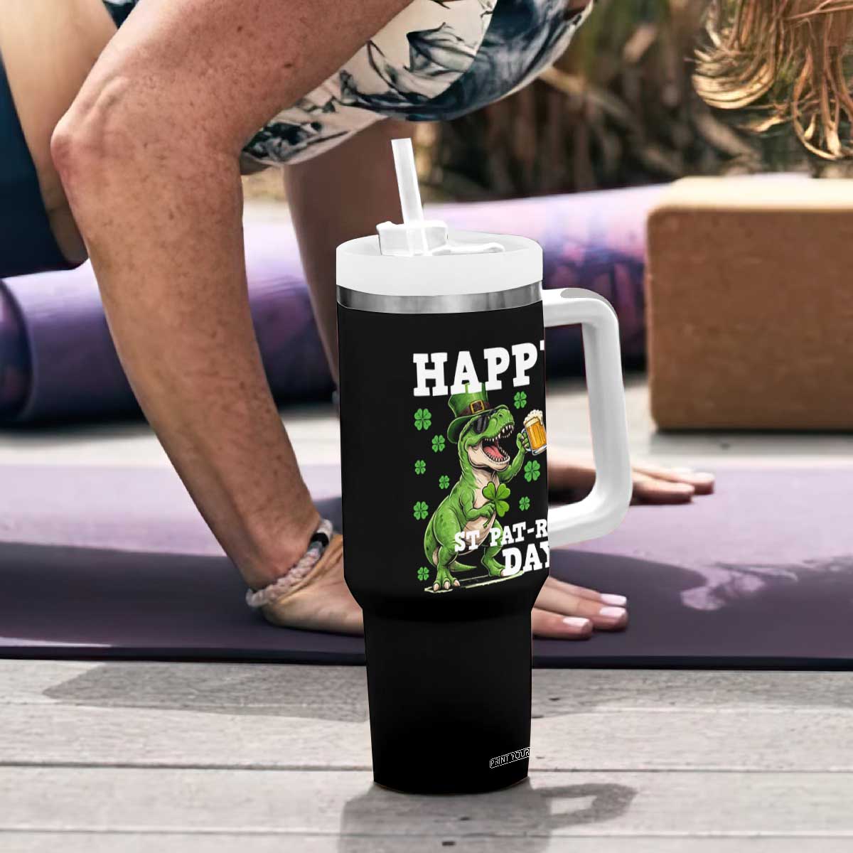 Happy St Pat Rex Day Tumbler With Handle Funny Dinosaur Drinking Beer TS12 Print Your Wear