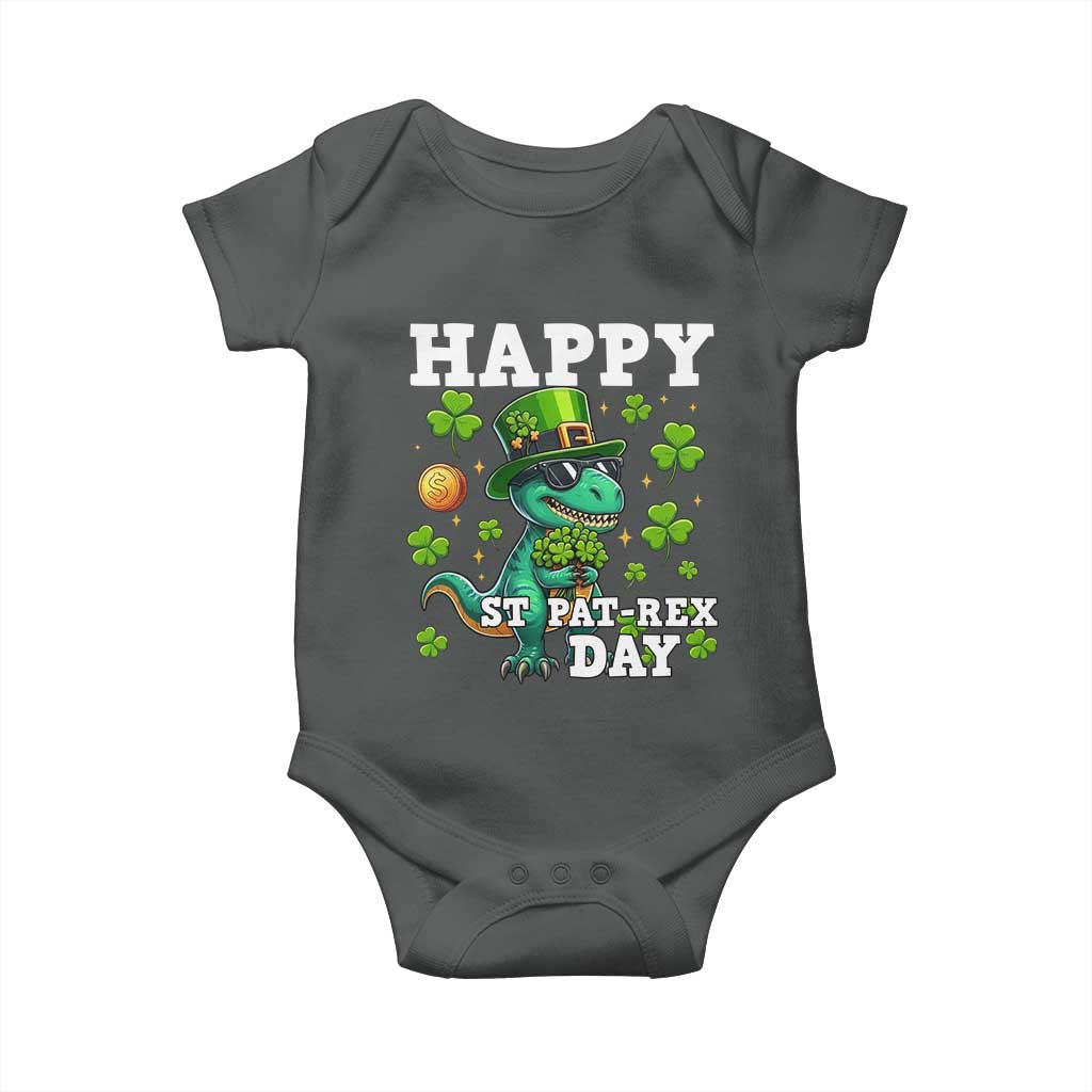Happy St Pat Rex Day Baby Onesie St Patricks Day Dino Lover TS12 Dark Heather Print Your Wear
