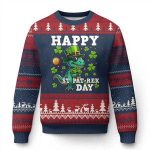 Happy St Pat Rex Day Ugly Christmas Sweater St Patricks Day Dino Lover TS12 Navy Red Print Your Wear