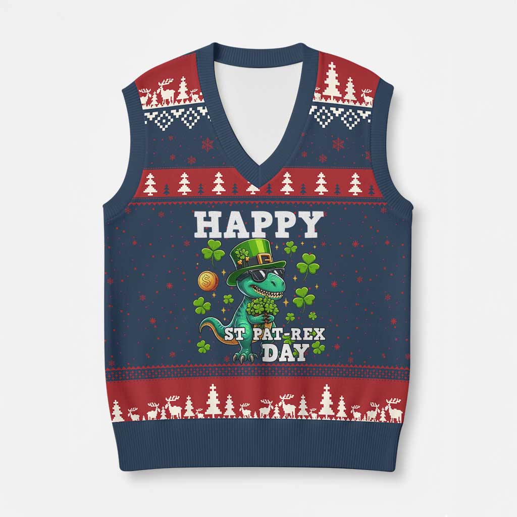 Happy St Pat Rex Day V-Neck Knit Sweater Vest St Patricks Day Dino Lover TS12 Navy Red Print Your Wear